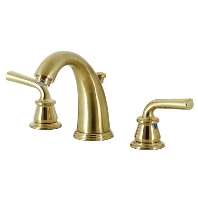 Kingston Brass Restoration Two-Handle 3-Hole Deck Mount Widespread Bathroom Faucet with Retail Pop-Up Drain