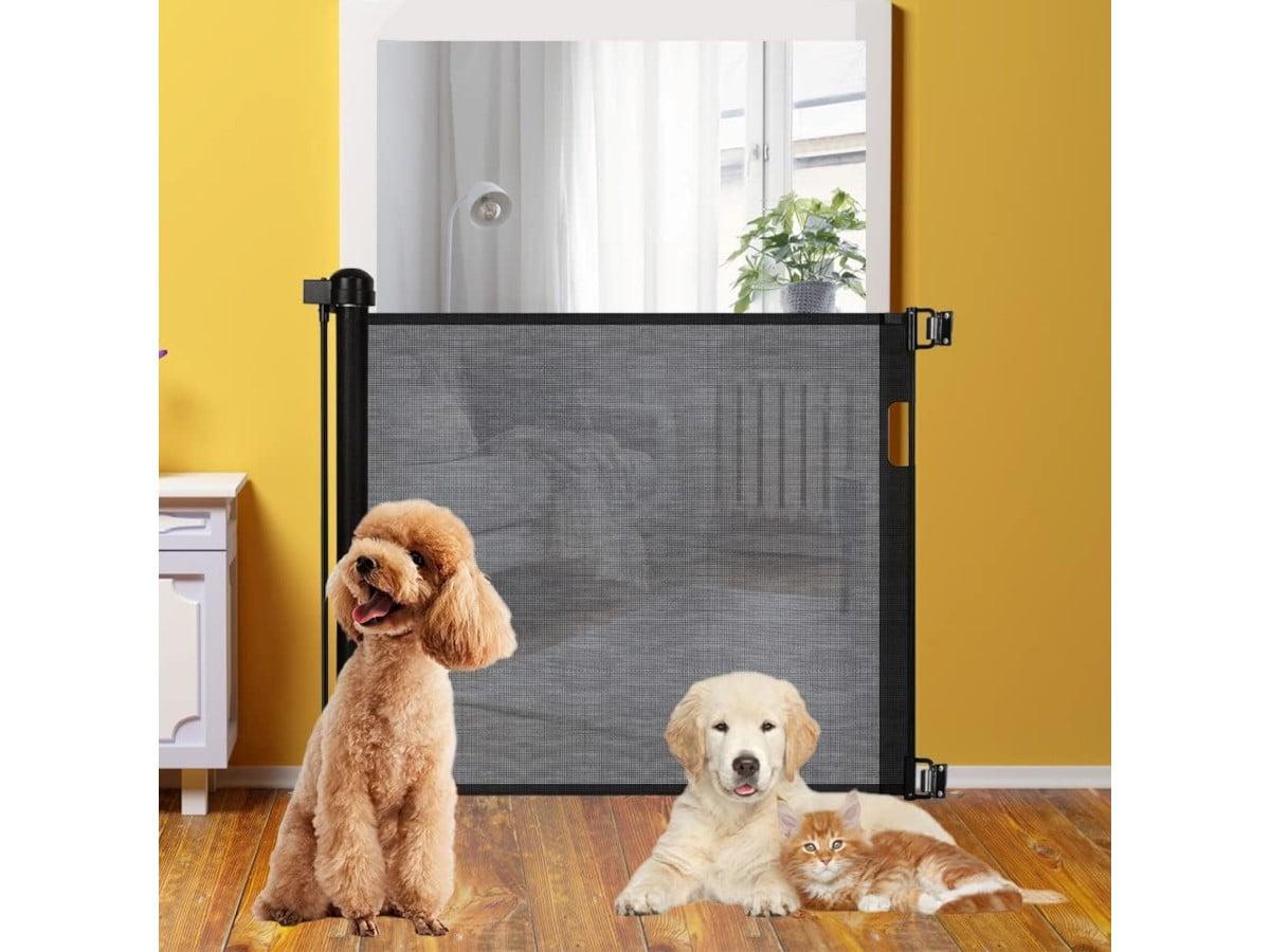 Black Retractable Mesh Pet Gate for Stairs and Doorways