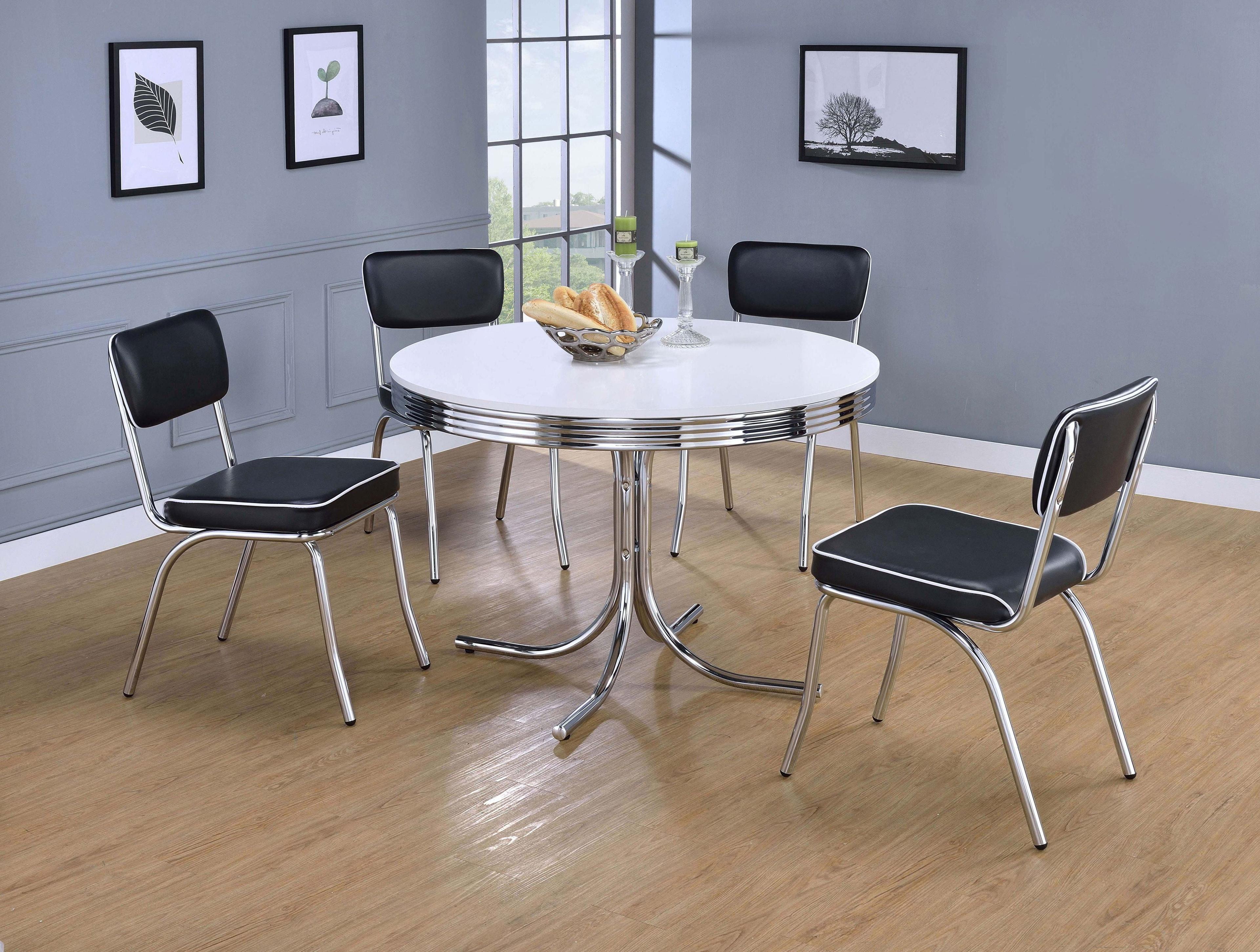 Retro Chrome and Black 5-Piece Round Dining Set