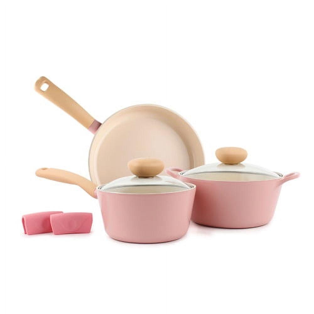 Pink Nonstick Aluminum 5-Piece Cookware Set with Glass Lids