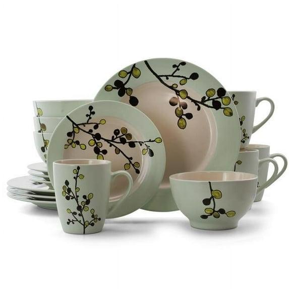 16pc Stoneware Luxurious Olive Dinnerware Set Green - Elama: Microwave & Dishwasher Safe Dishware Set for 4