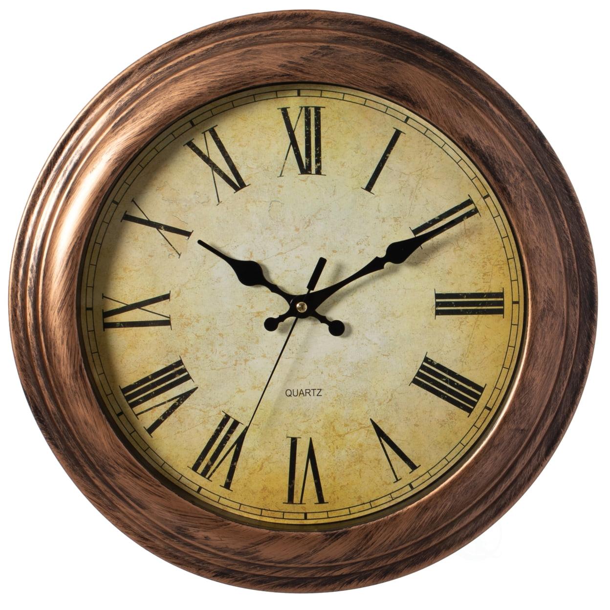 Clockswise 15.5 in Wall Clock for Home Kitchen Living/Dining Room Office Over Fireplace Decor, Easy to Read, Rustic Bronze, Non-Ticking Roman Numerals