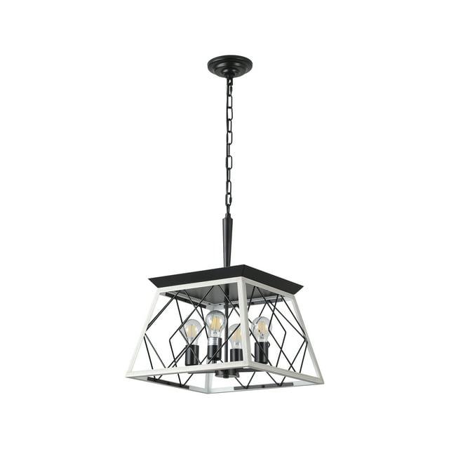 White and Black Metal Cage Square Pendant Chandelier