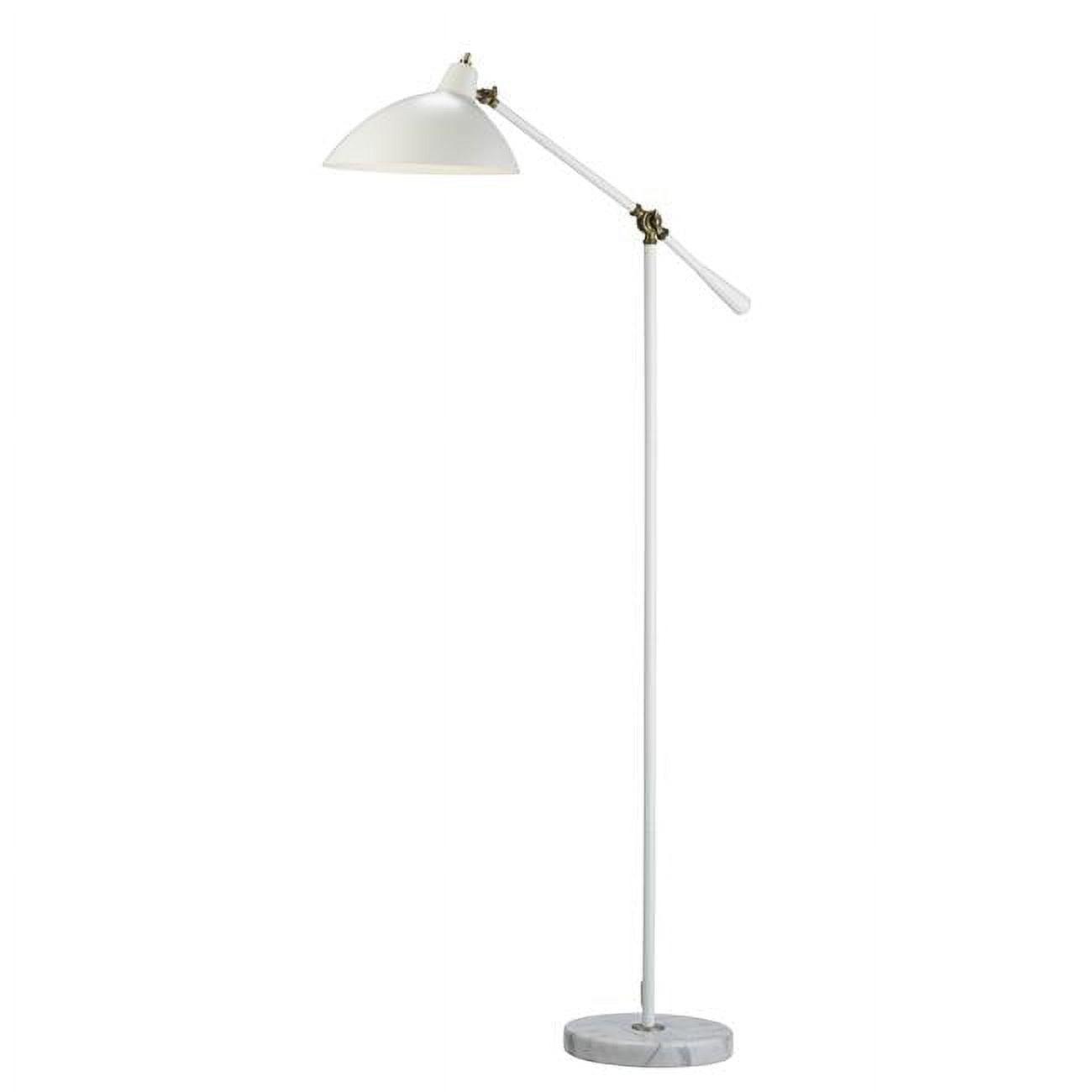 Adjustable White Metal Arc Floor Lamp with Marble Base