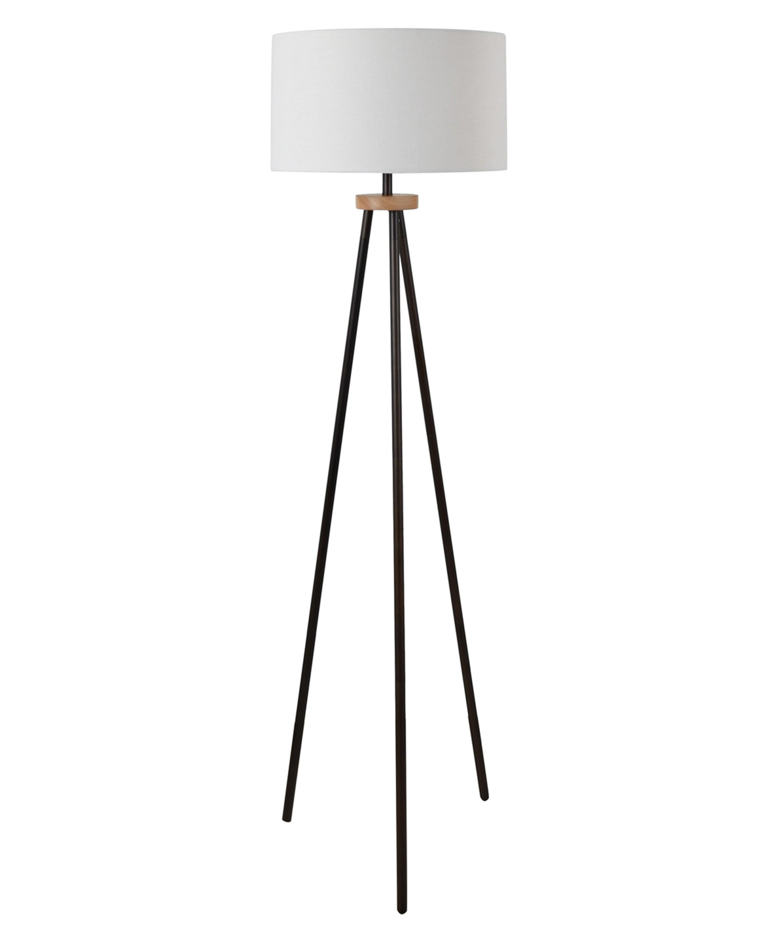 Modern 62" Black Metal Tripod Floor Lamp with White Drum Shade