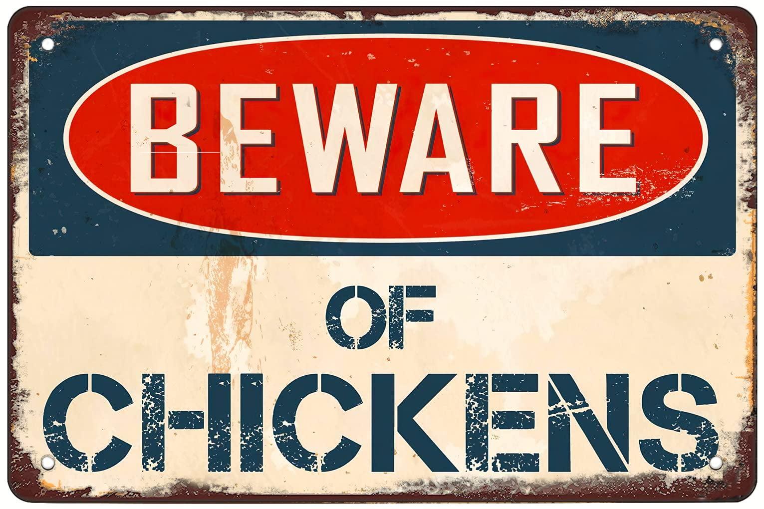 Beware of Chickens 8" x 12" Vintage Aluminum Outdoor Sign