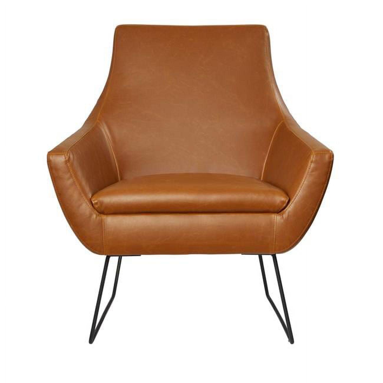 Retro Mod Distressed Camel Faux Leather Arm Chair