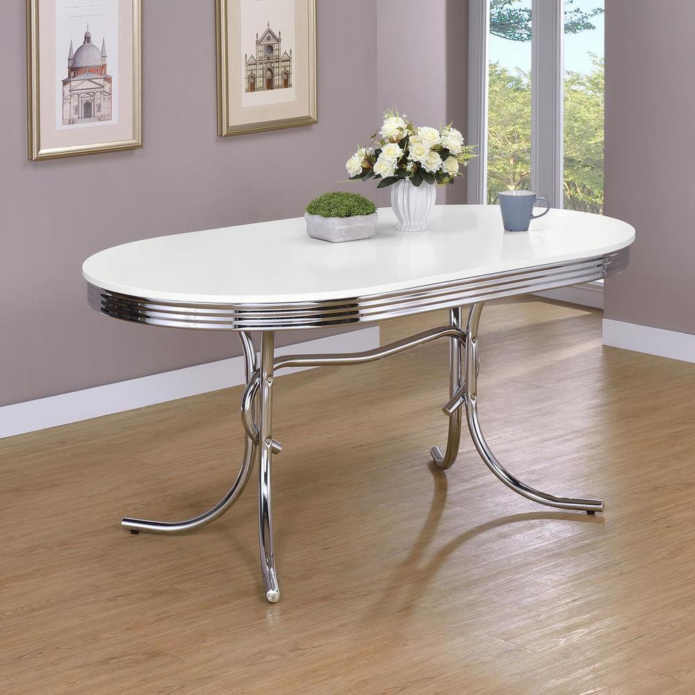 Retro Round Wood and Chrome 60" Oval Dining Table