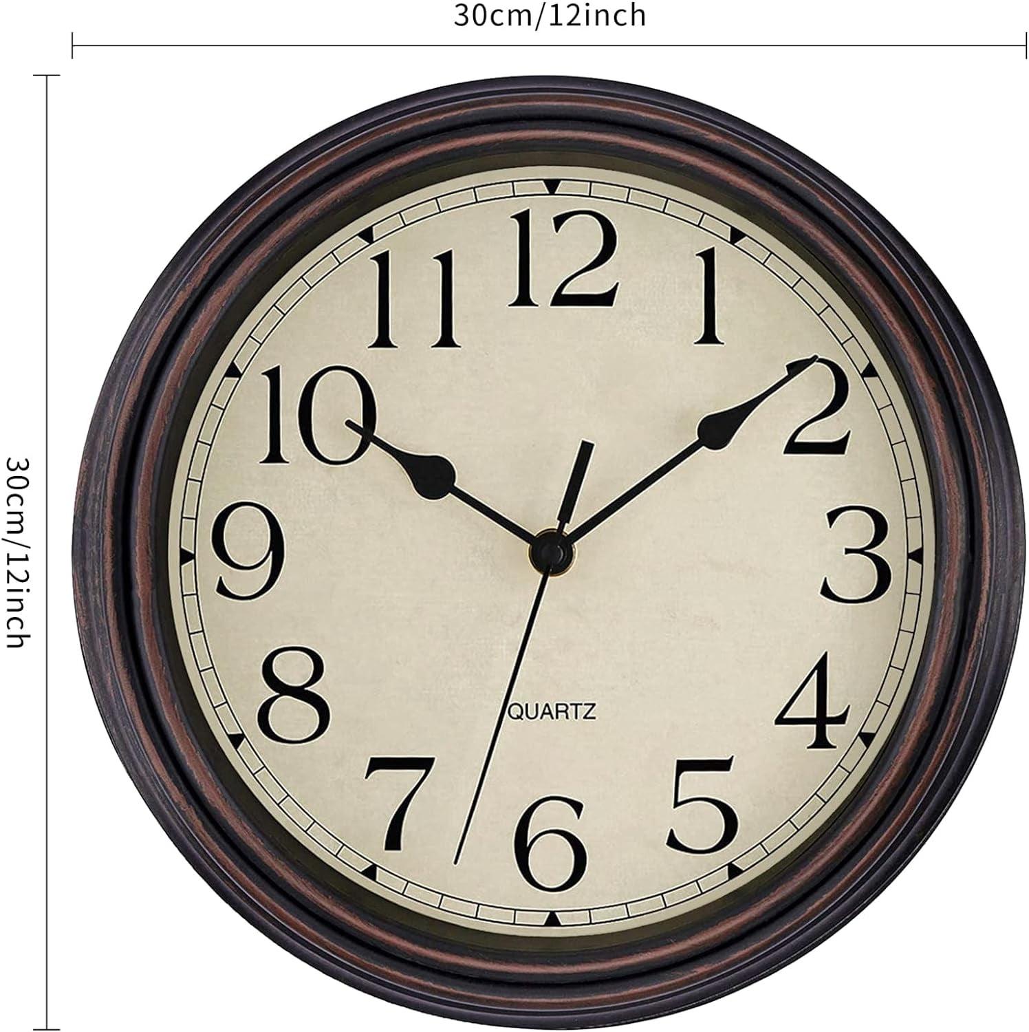 Foxtop 12" Retro Silent Non-Ticking Round Wall Clock