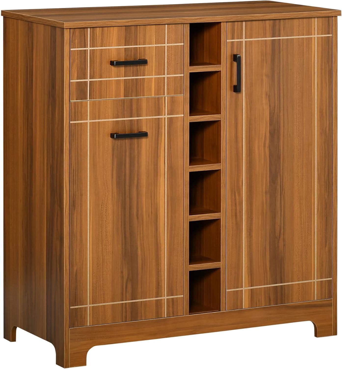 HOMCOM Retro Wine Cabinet for 6 Bottles, Wine Rack Sideboard Serving Bar with Glass Holders and 1 Drawer, Brown