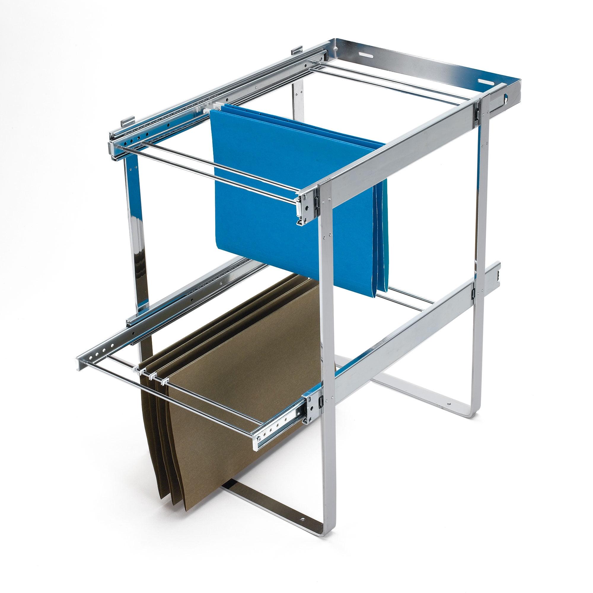 Sleek Chrome 2-Tier Letter & Legal File Drawer Organizer for Base Cabinets