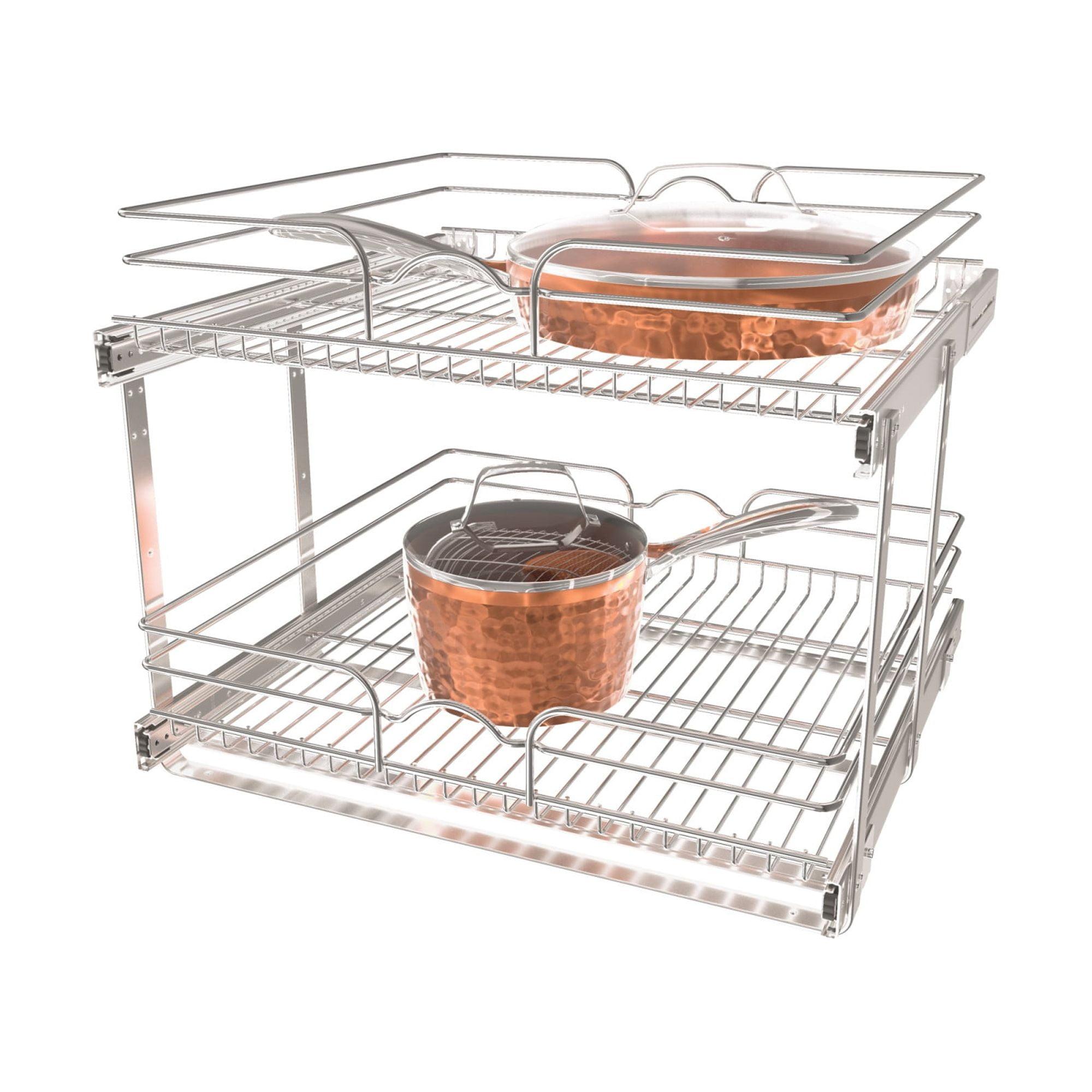 Rev-A-Shelf 5WB2 2-Tier Wire Basket Pull Out Shelf Storage for Kitchen Base Cabinet Organization, Chrome