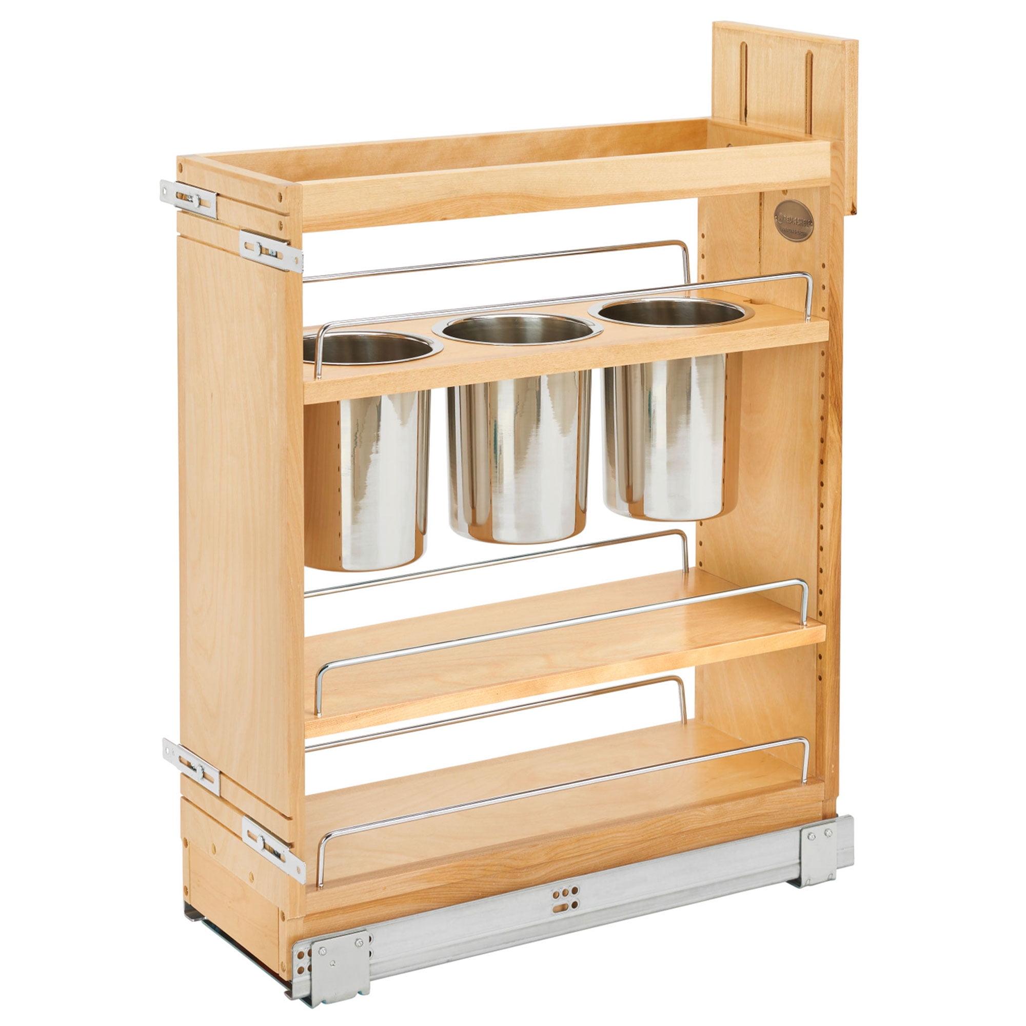 Rev-A-Shelf 8" Pull Out Storage Organizer for Base Kitchen Cabinets w/ Soft-Close, Sliding Shelves for Utilities, Utensils or Spices, 448UT-BCSC-8C
