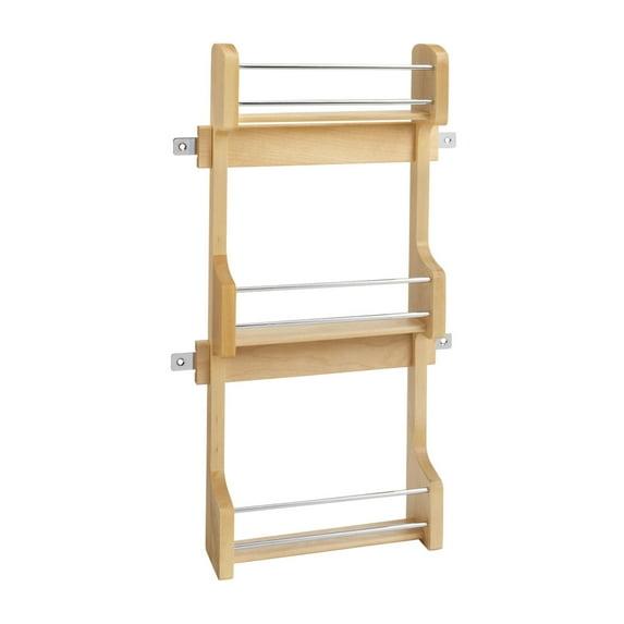 Rev-A-Shelf 15" 3 Tiered Pull Out Shelf Organizer for Kitchen Cabinets, Pantry Storage Spice Seasoning Rack, Door/ Wall Mounted, Maple Wood, 4SR-15