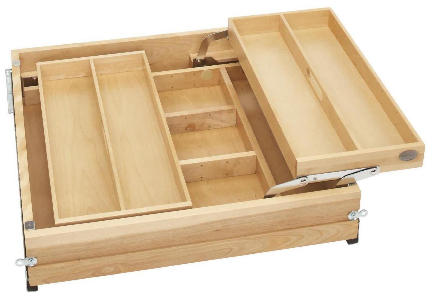 Adjustable Light Brown Maple Wood Kitchen Drawer Organizer