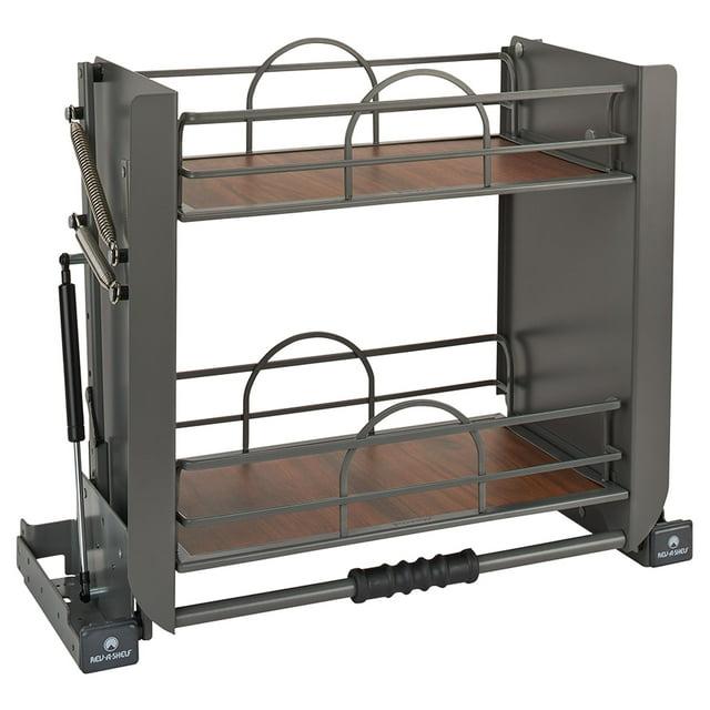 Rev-A-Shelf 24" Pull Down Heavy Duty Shelf Organizer for Tall Kitchen/ Bathroom, Dual Tier Wall Mounted Pantry Storage, Chrome, 5PD-24FOG