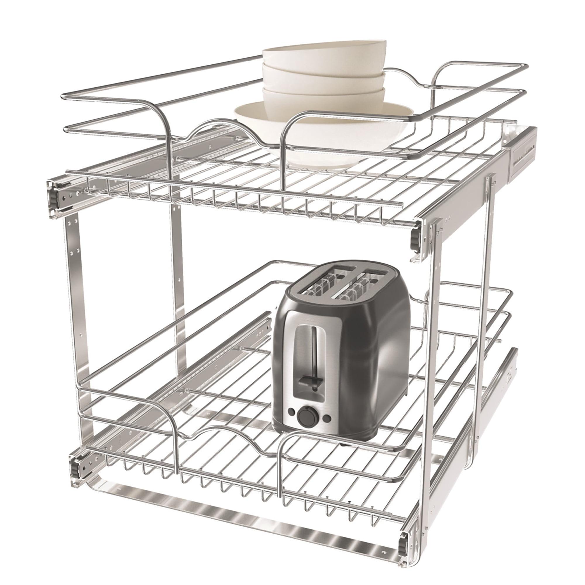 Rev-A-Shelf 5WB2 2-Tier Wire Basket Pull Out Shelf Storage for Kitchen Base Cabinet Organization, Chrome