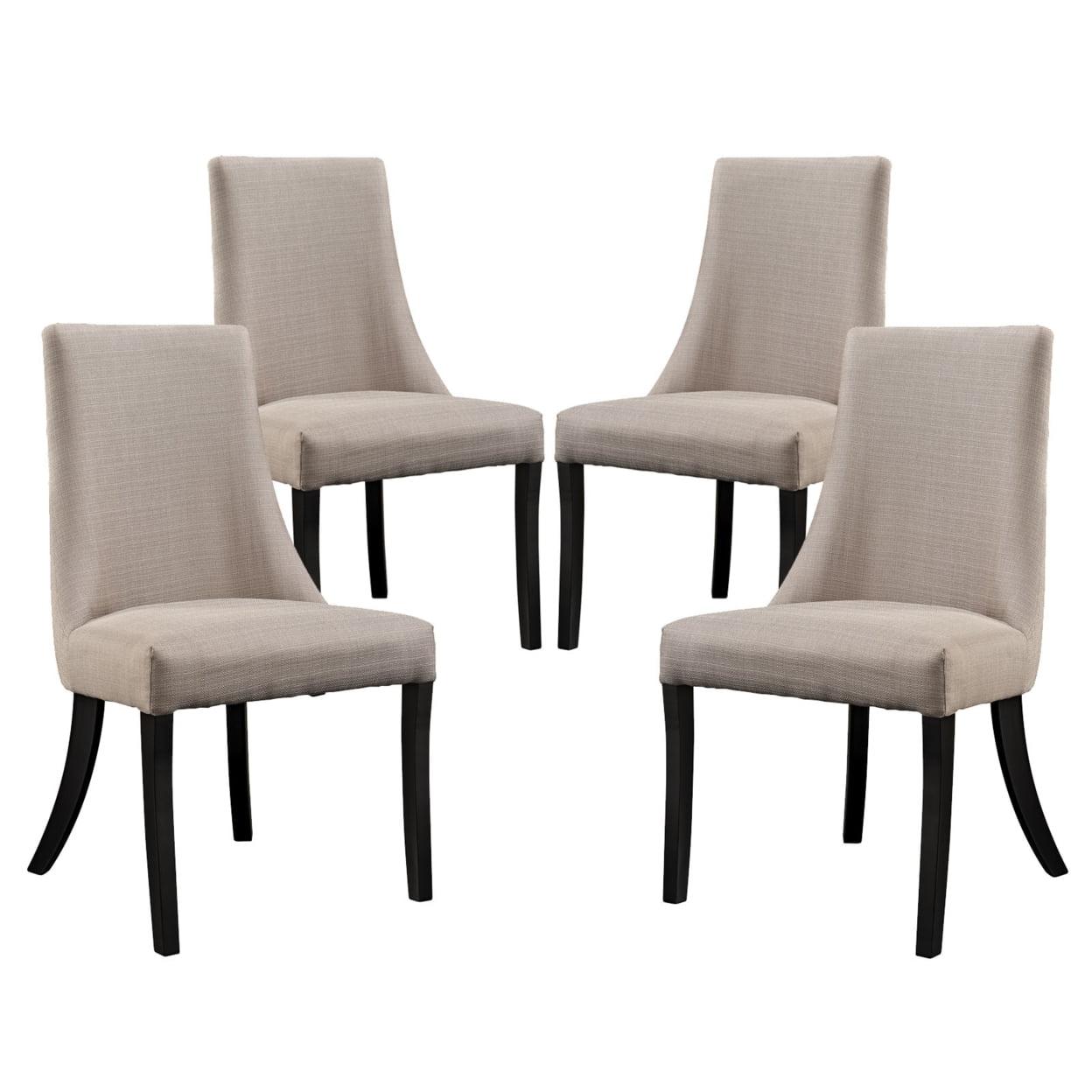 Beige Microfiber Upholstered Side Chair with Parawood Legs