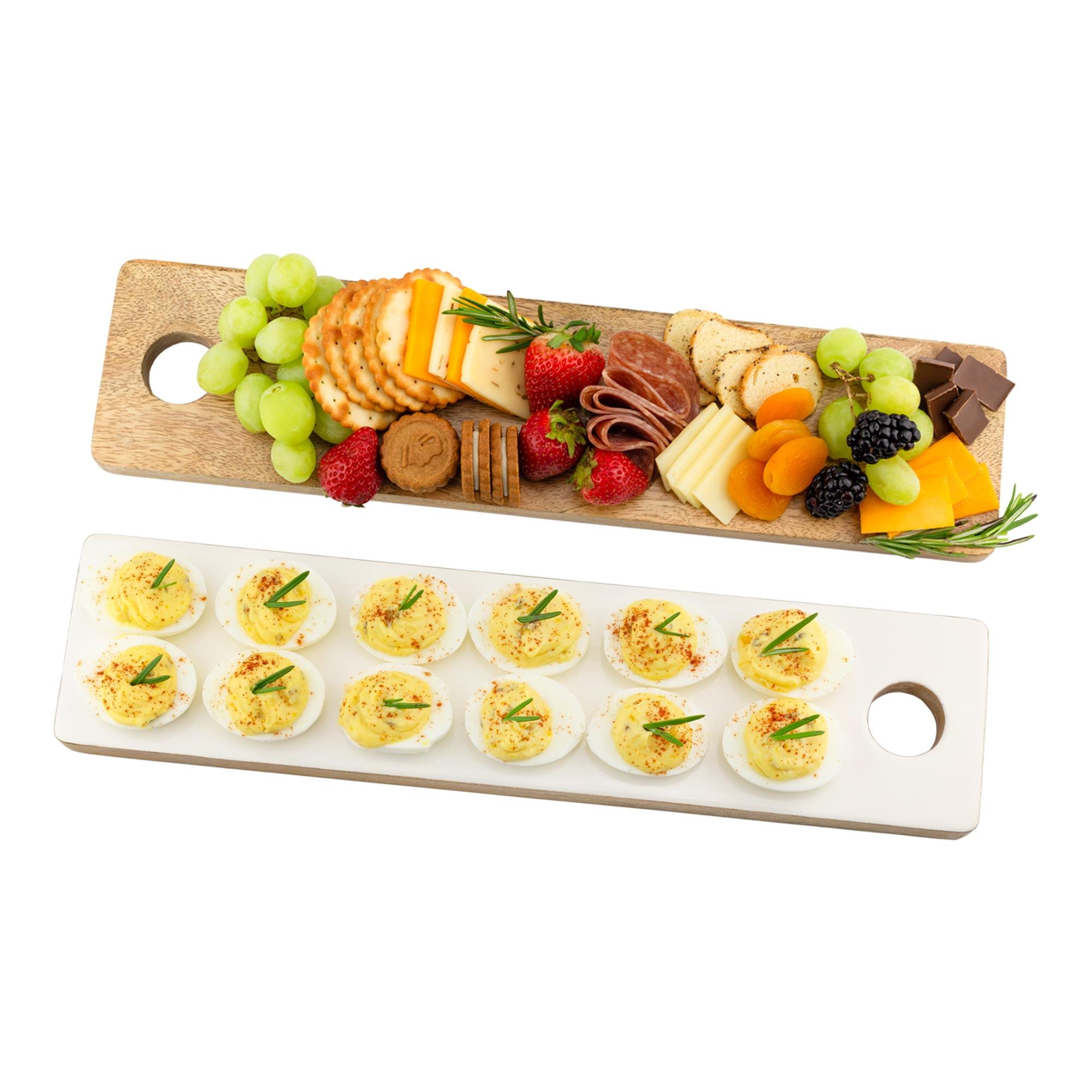 Reversible White Enamel and Mango Wood Deviled Egg Charcuterie Board