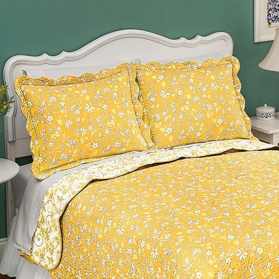 Collections Etc Reversible Floral Scroll Pillow Sham Yellow Sham, Yellow, Sham