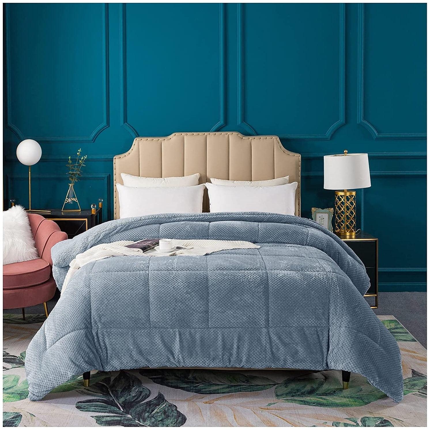 Kasentex Microfiber Reversible Comforter Super Ultra Soft Luxury Plush Sherpa, Machine Washable