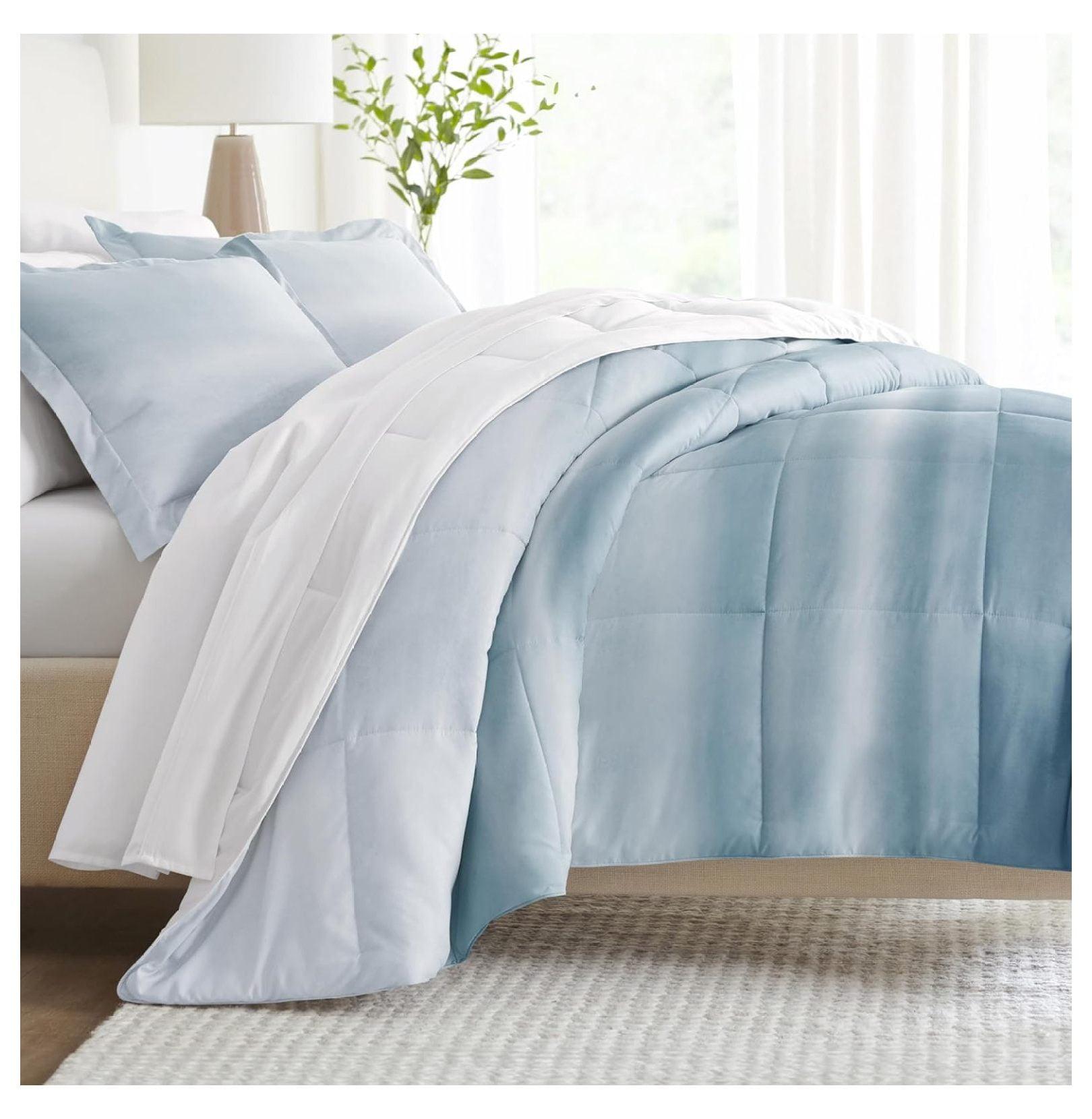 Twin Blue Down Alternative Reversible Comforter Set