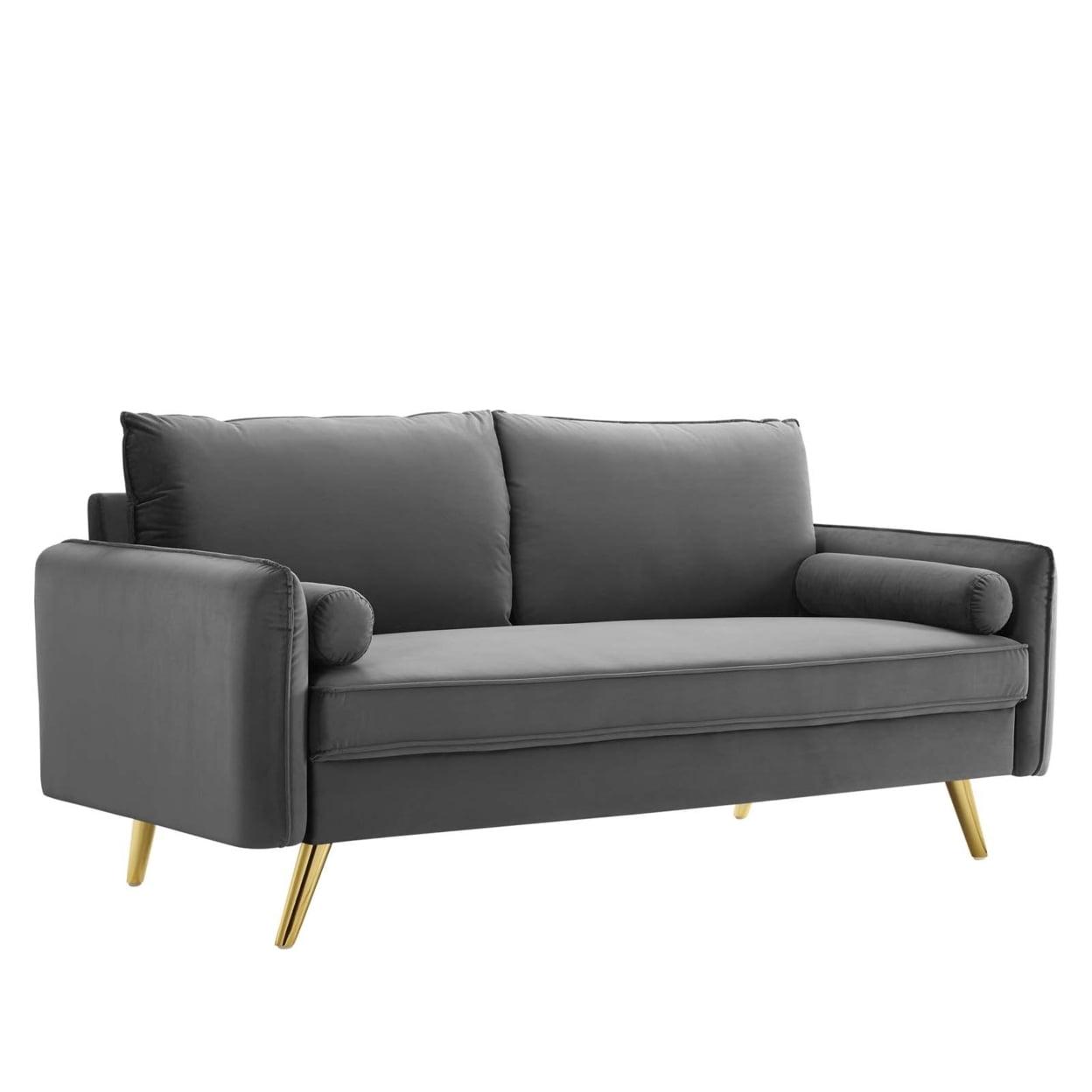 Revive 72'' Gray Performance Velvet Lawson Sofa with Gold Legs