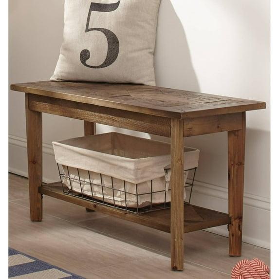 Alaterre Revive 36 in. Solid Wood Bench, 300lbs Weight Capacity, Entryway, Living Room, Storage Shelf, Rustic Industrial Home Decor, Natural