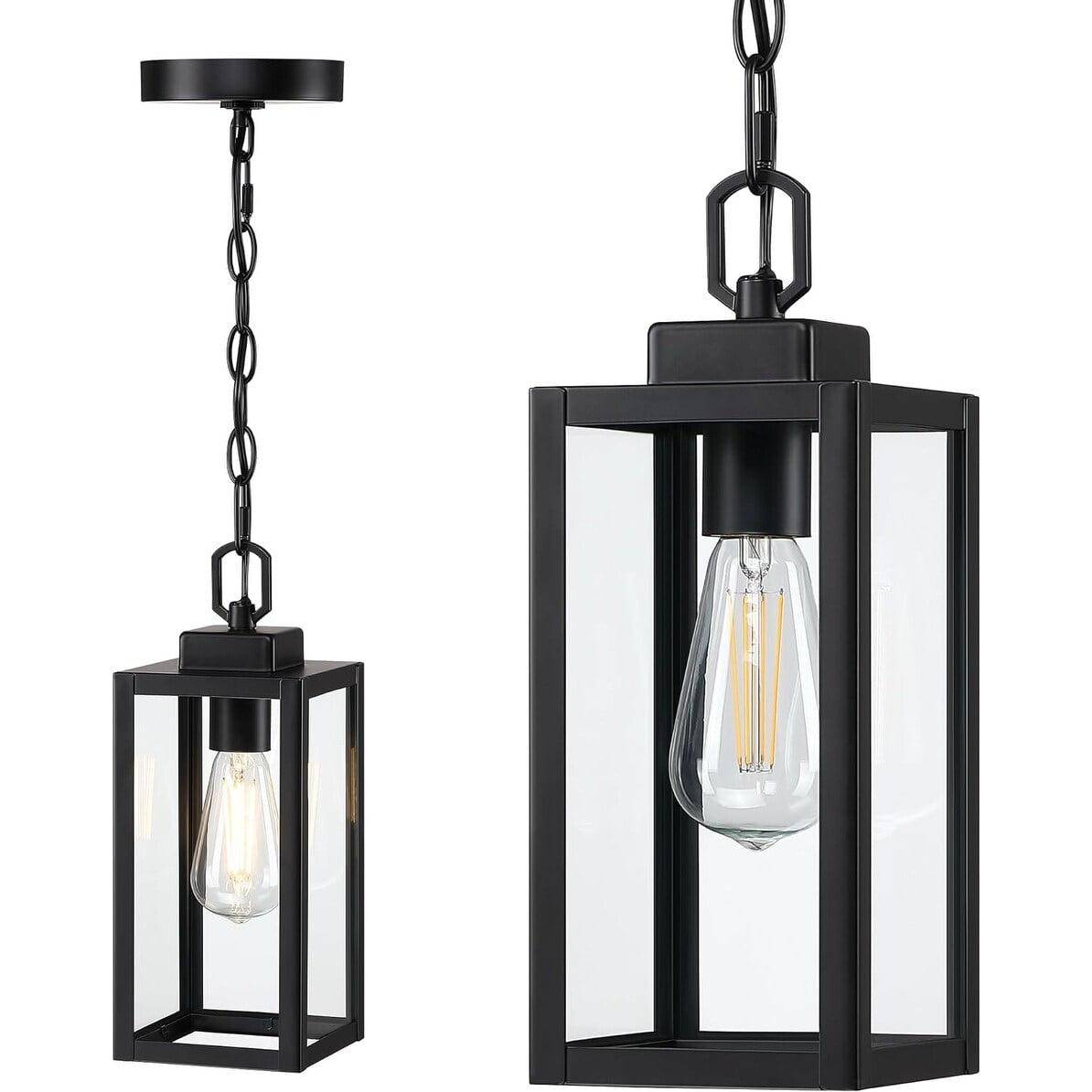 Matte Black Glass Lantern Outdoor Pendant Light