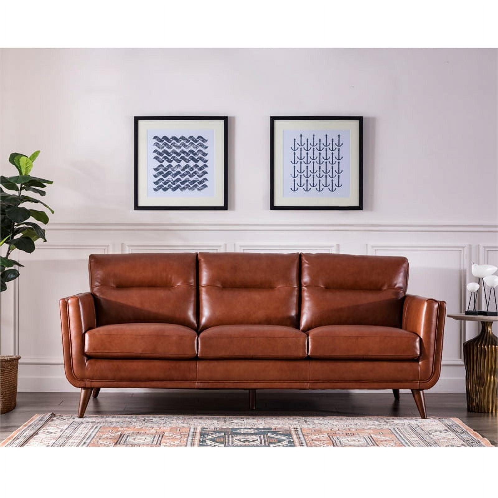 Cobblestone Brown Tufted Leather Sofa with Removable Cushions