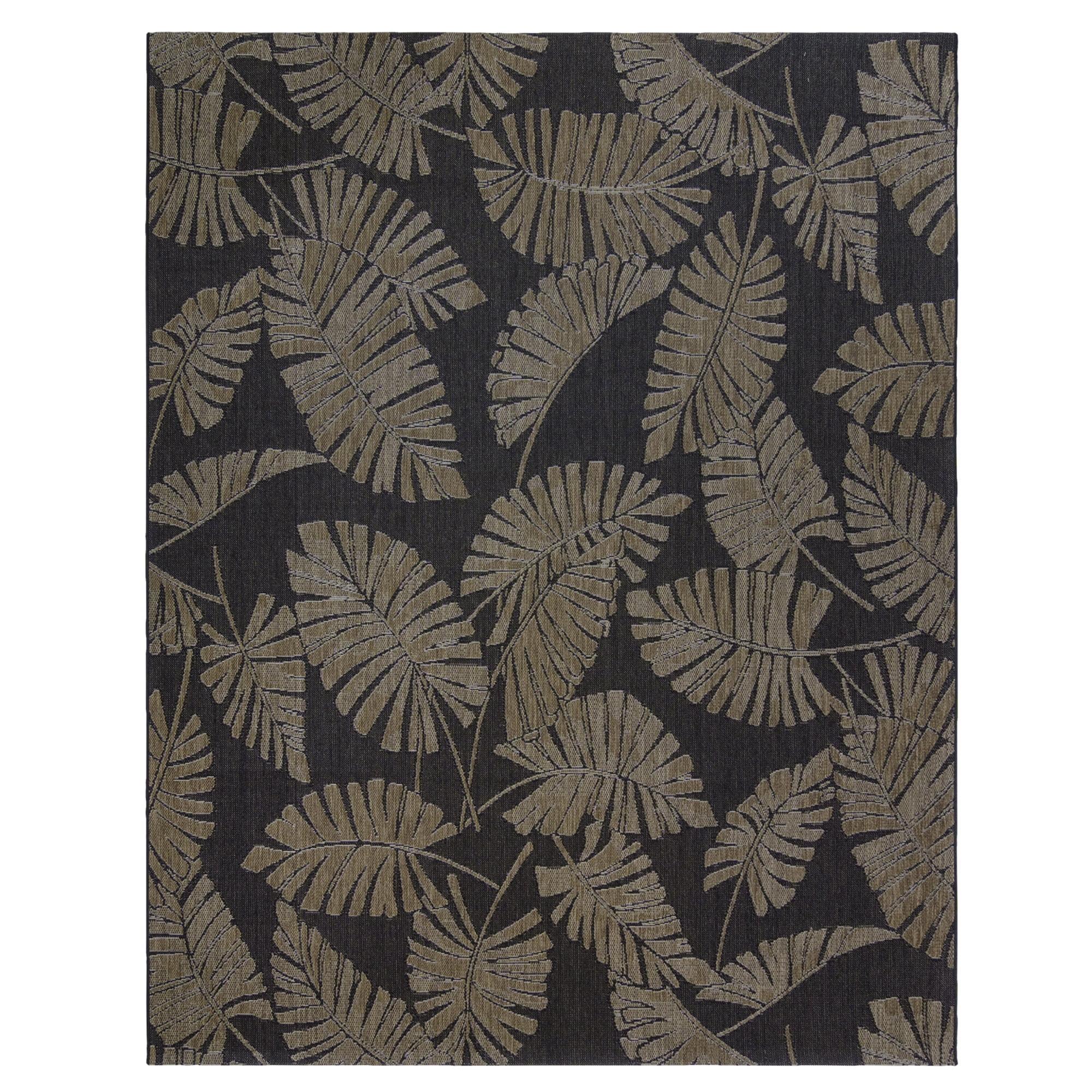 Reyn Spooner Reyn Spooner Lua'ehu Havana Brown/Black Bold Tropical Leaf Flatweave Indoor/Outdoor Area Rug