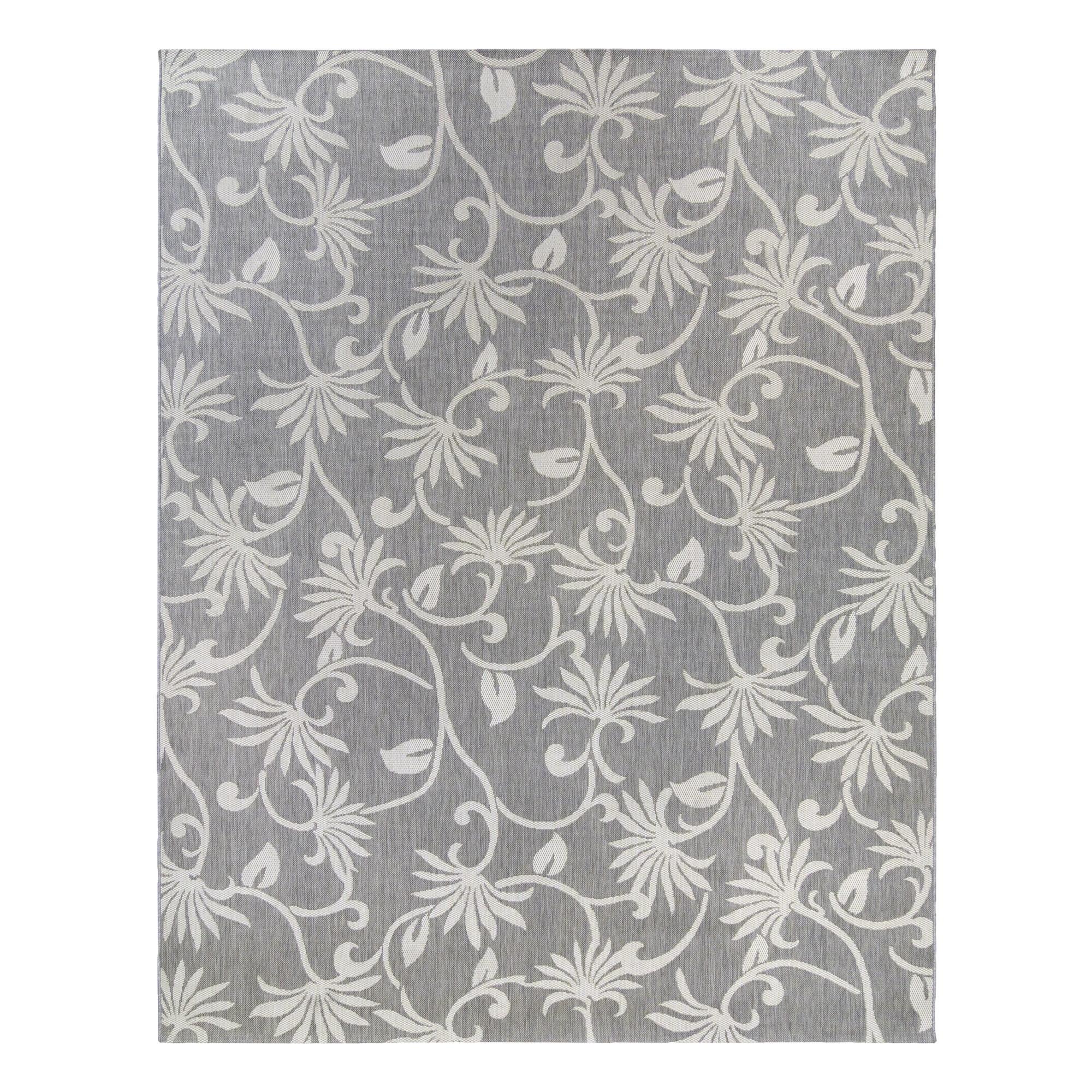 Gray and Ivory Floral Flatweave Indoor/Outdoor Area Rug, 9x13