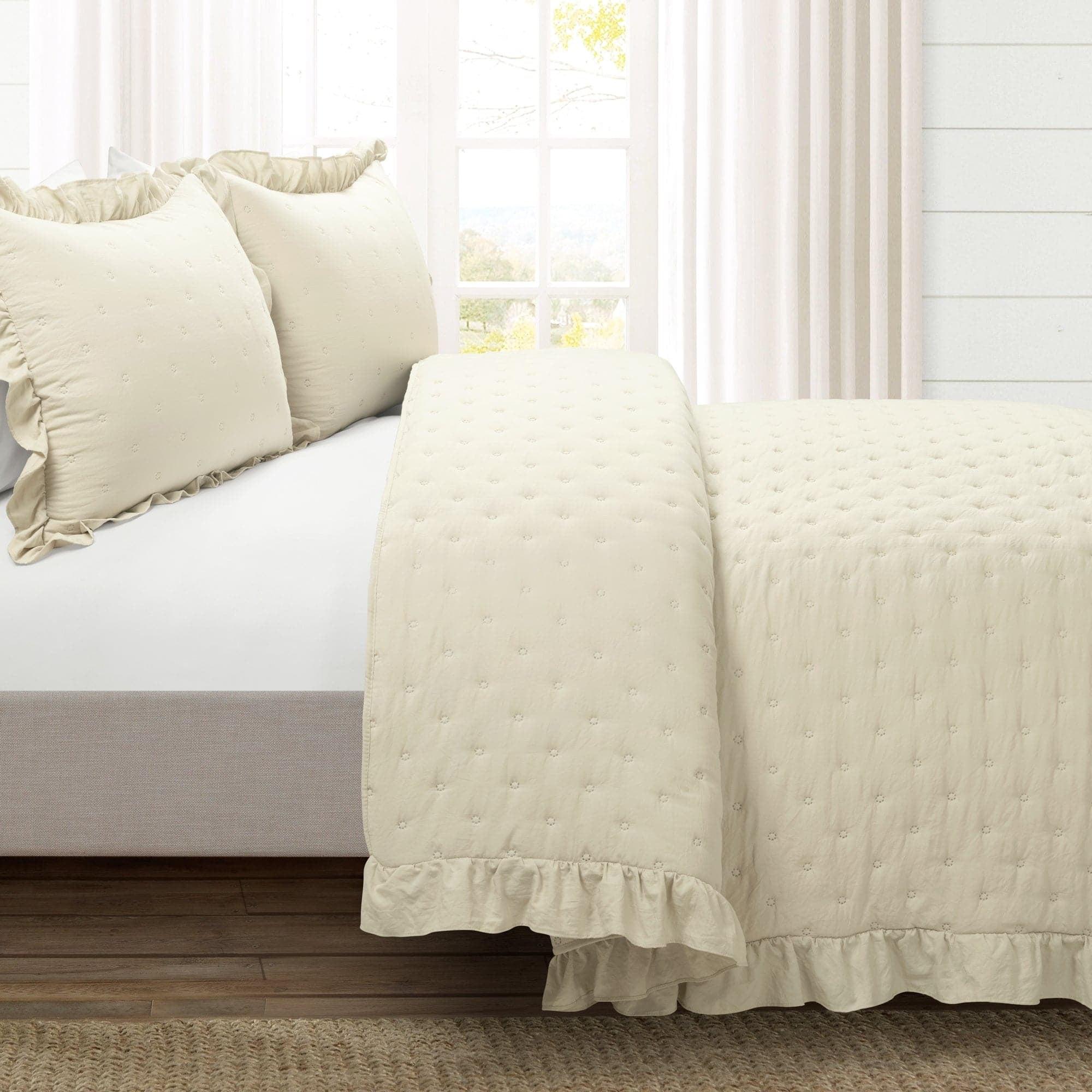 Reyna Ruffle Microfiber Reversible 3 Piece Quilt Set (Set of 3)