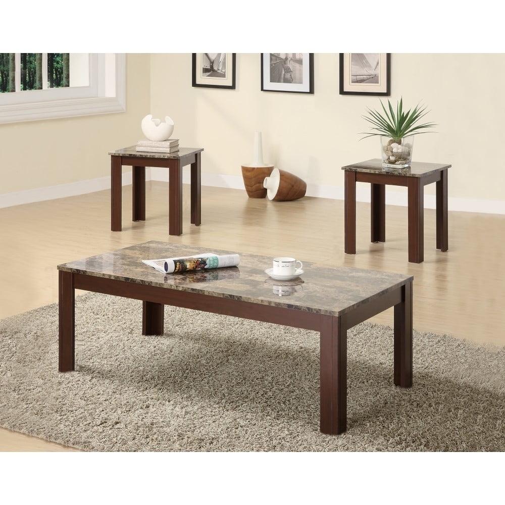 Brown Faux Marble Top 3-Piece Coffee Table Set