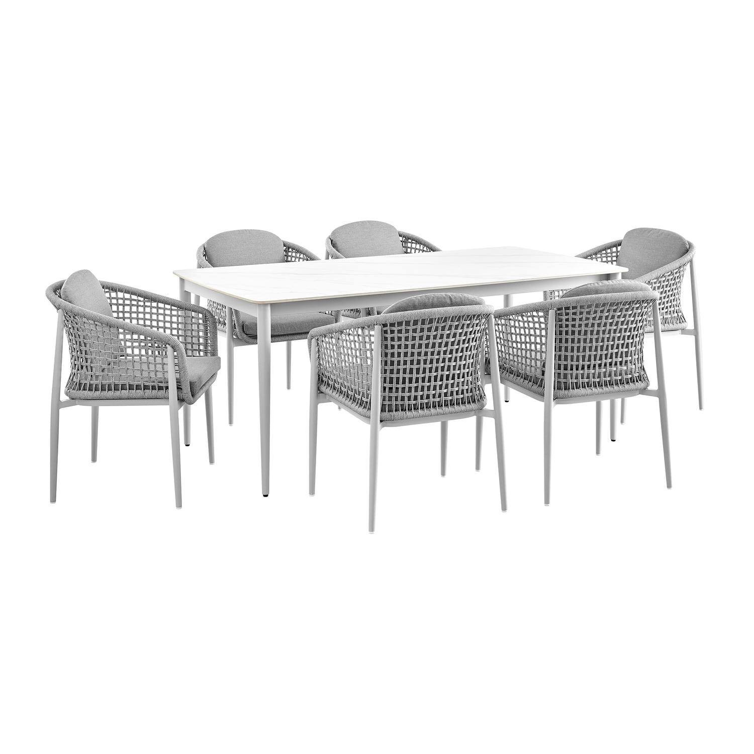 Rhodes Light Gray Aluminum 7-Piece Outdoor Dining Set