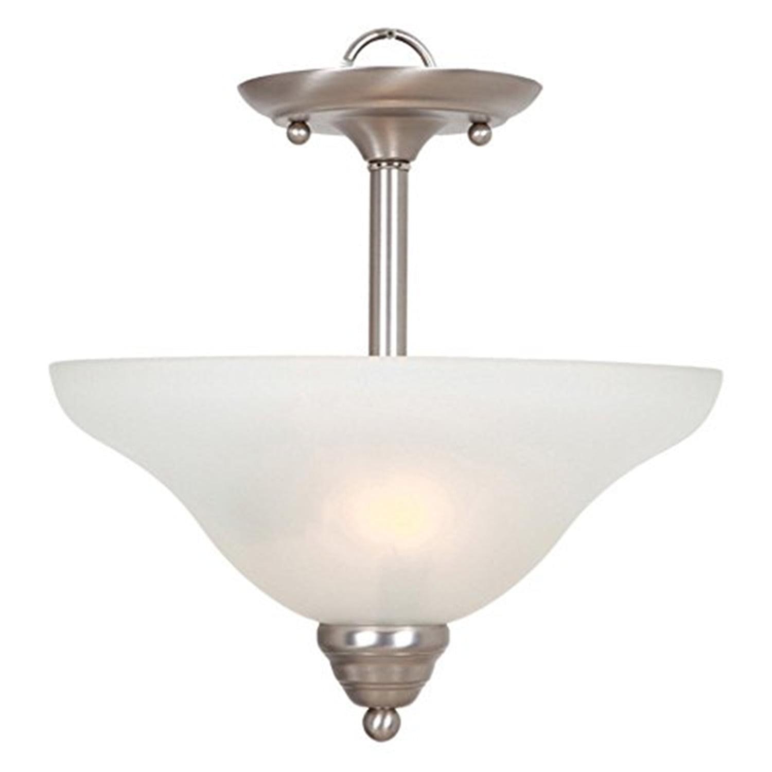 Ribbon Falls Satin Nickel 2-Light Inverted Pendant with Etched Glass