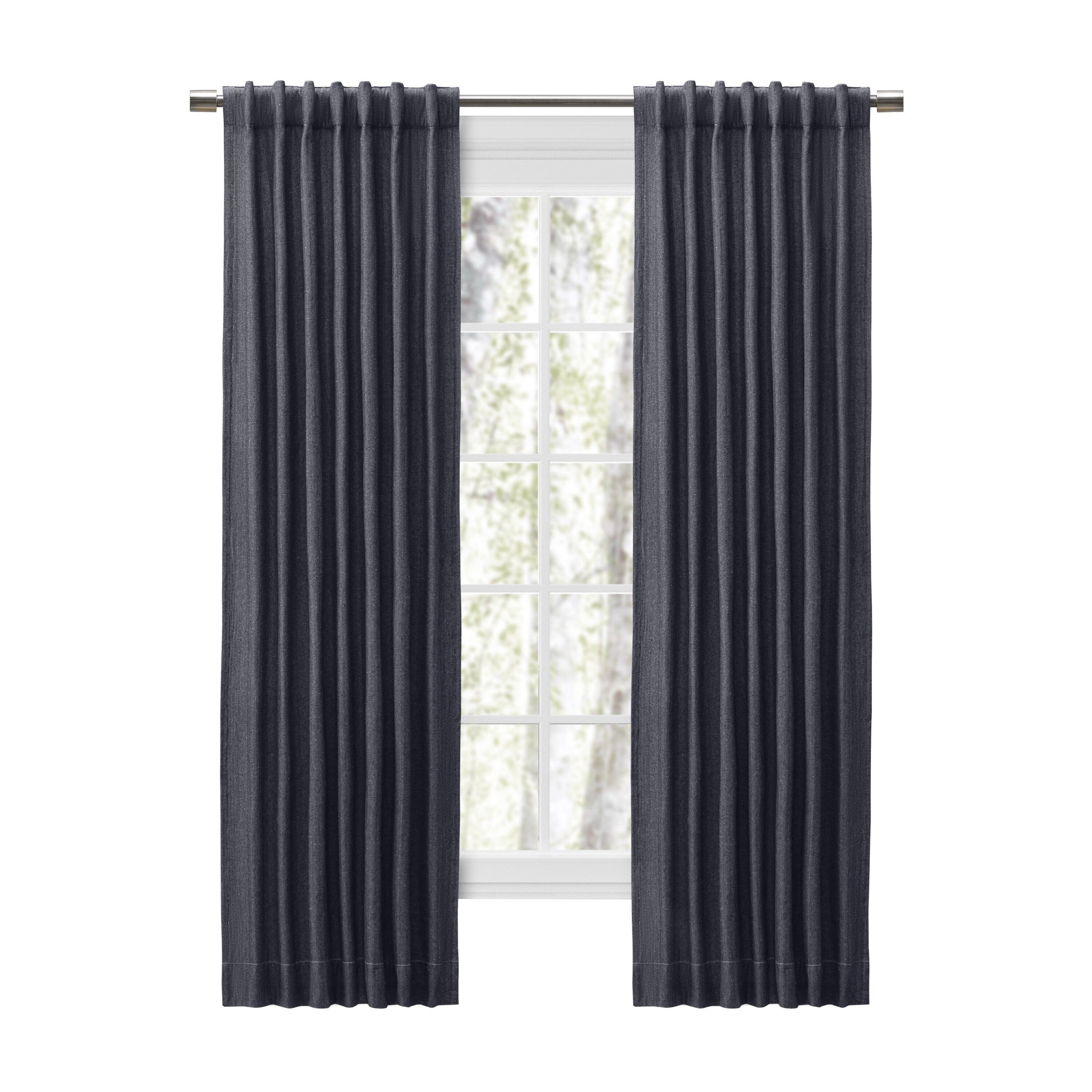 Navy Cotton Polyester Room-Darkening Pleated Curtains