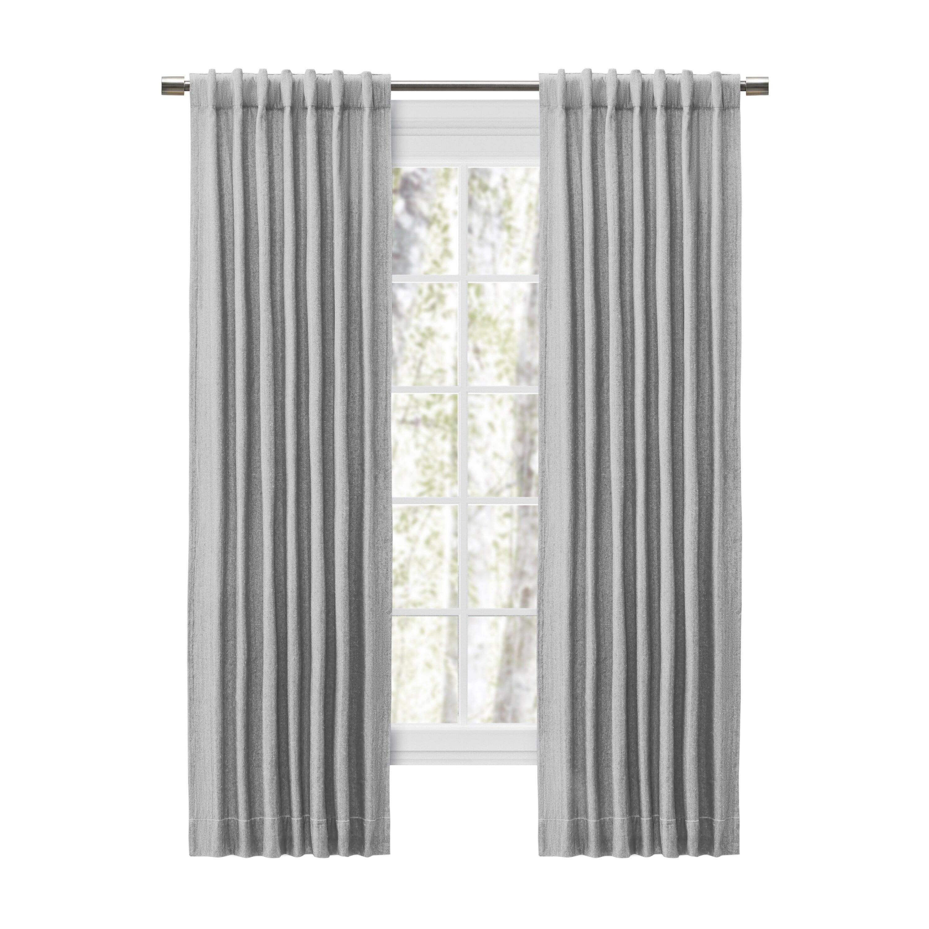 Gray Pleated Cotton Polyester Rod Pocket Back Tab Curtain Panel