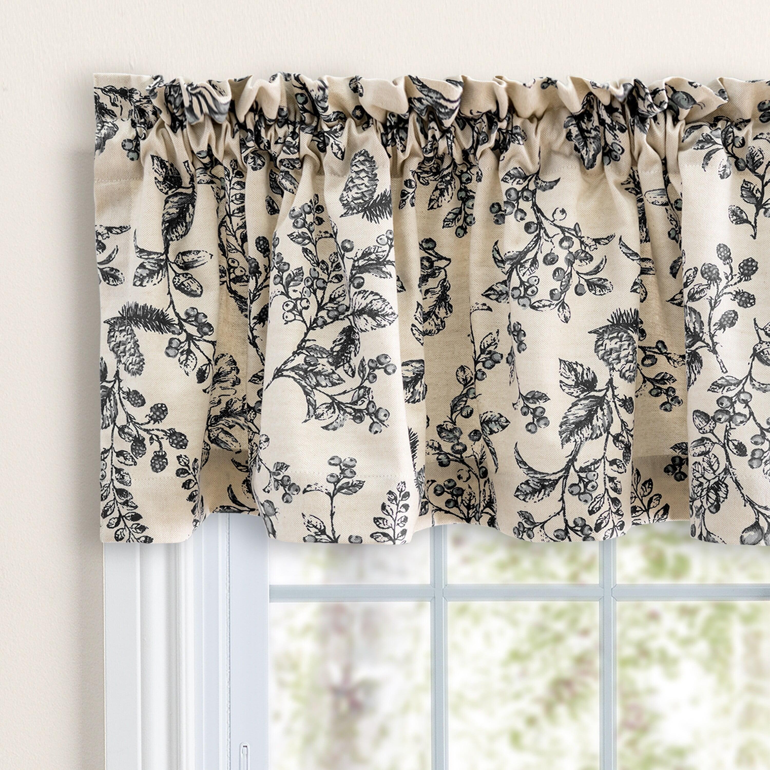 Black Floral Cotton Rod Pocket Kitchen Valance 42"W x 13"L