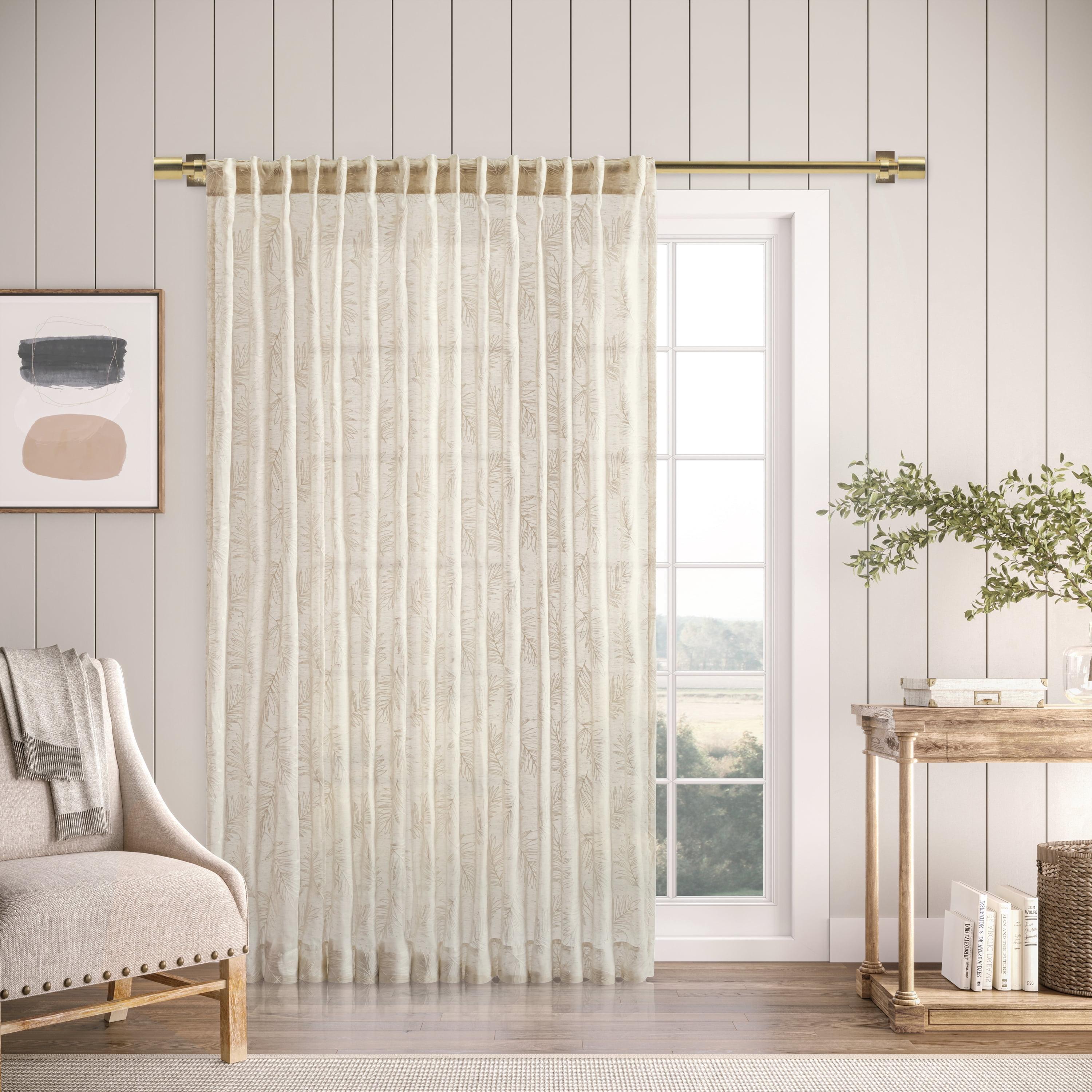 Red Barrel Studio® Roodhouse Premium Leaf Embroidered Semi-Sheer Rod Pocket Double Wide Patio Curtain Panel