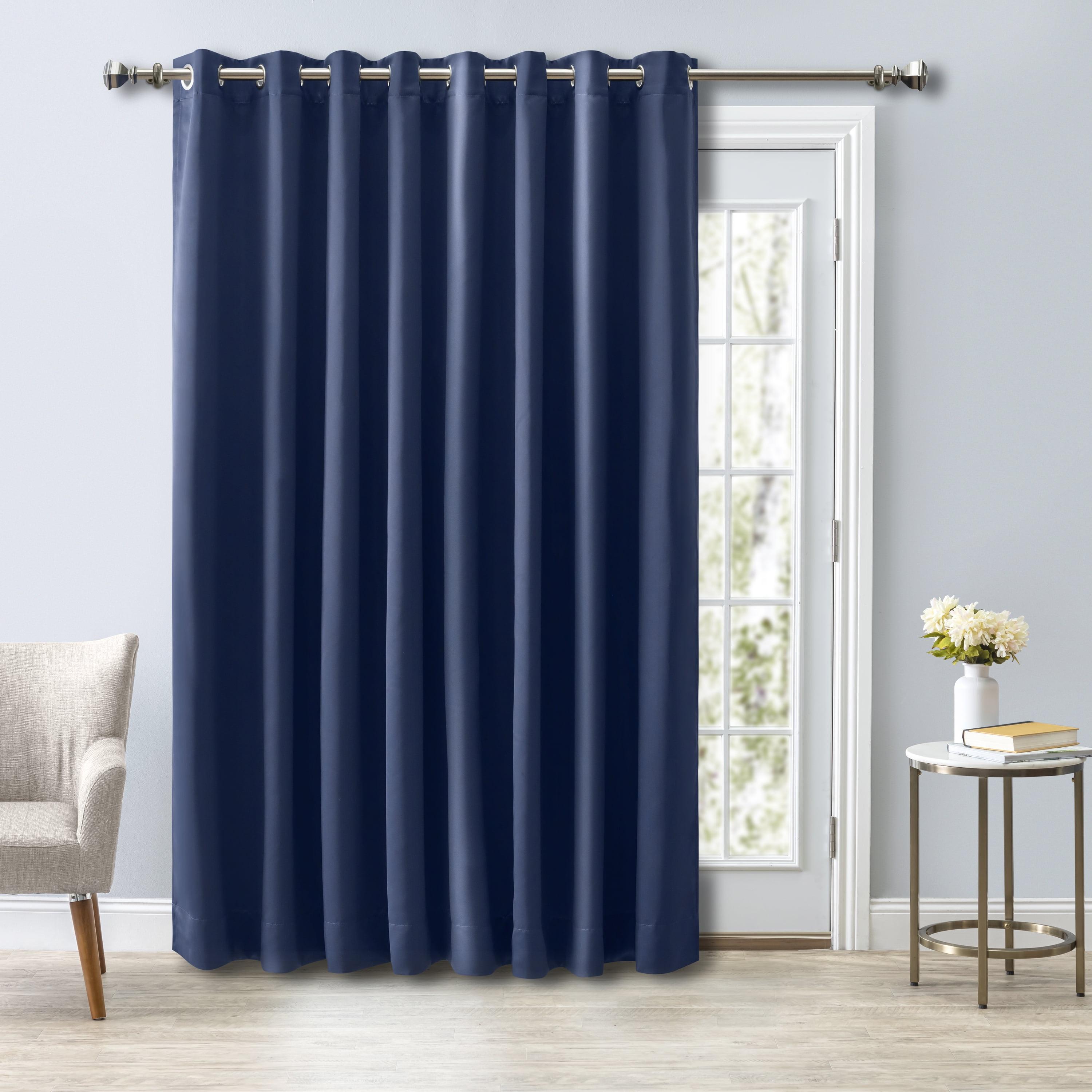 Blue Polyester Blackout Grommet Patio Panel with Wand