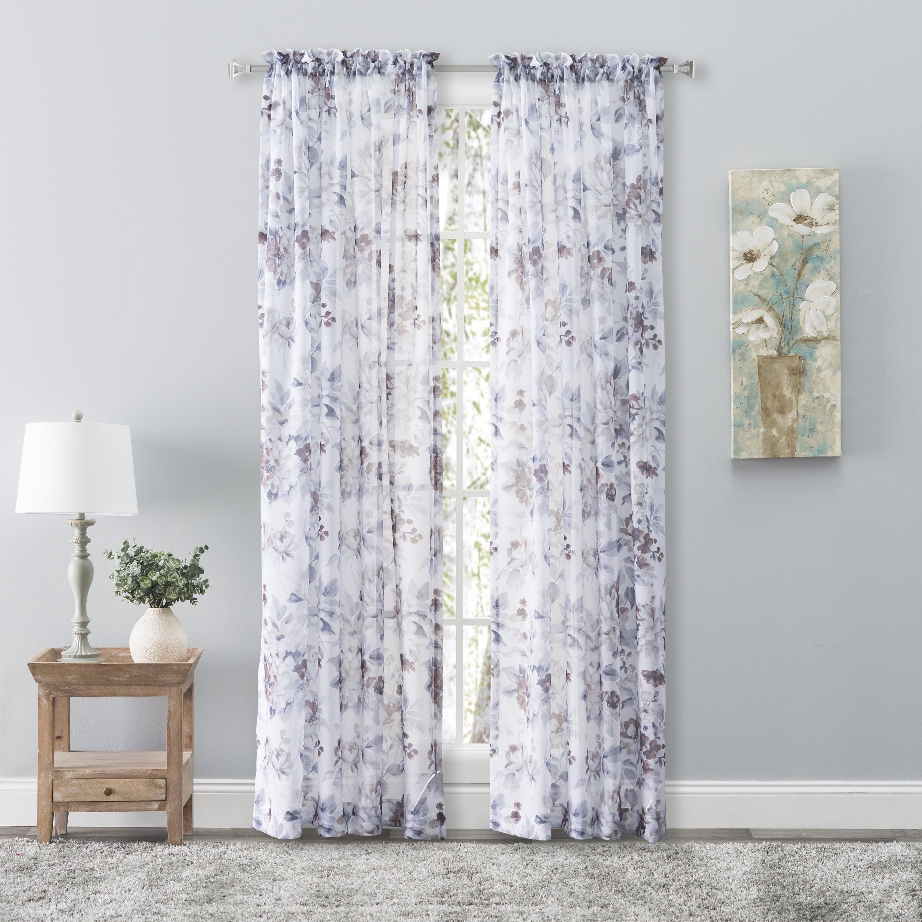 Cocoa Floral Sheer Rod Pocket Curtain Panel