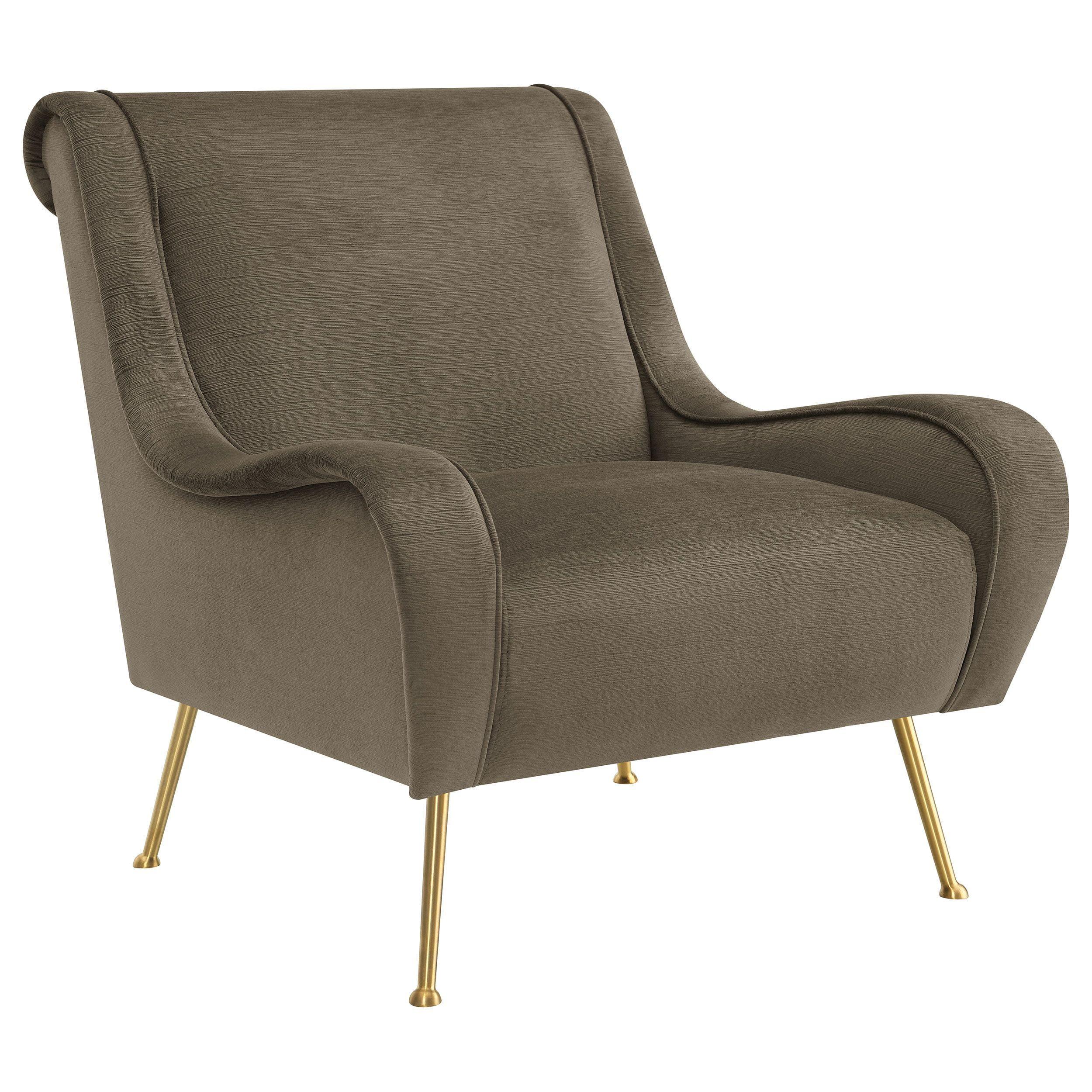 Truffle Velvet and Gold Metal Contemporary Accent Chair