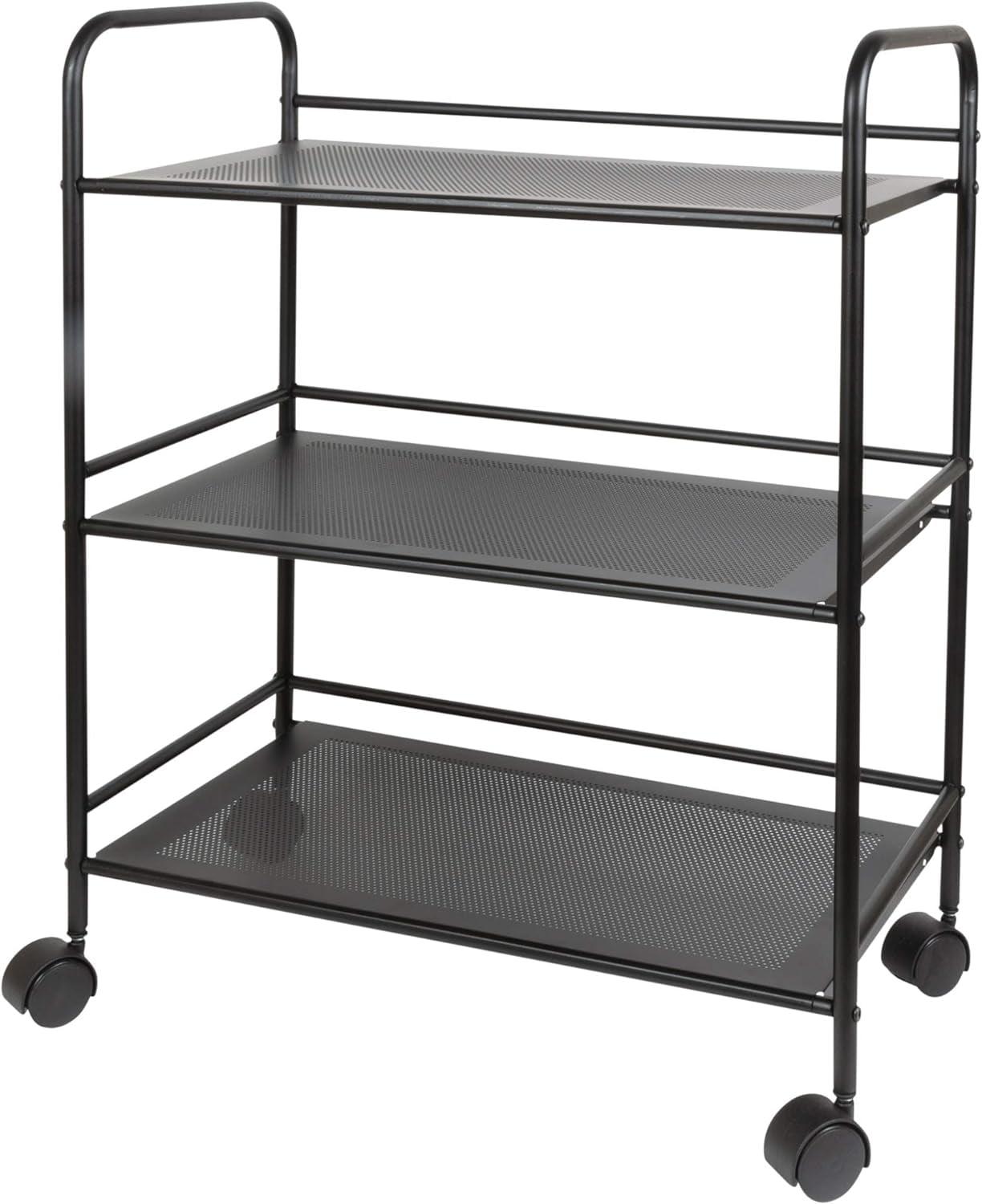 Black Metal 3-Tier Rolling Utility Storage Cart