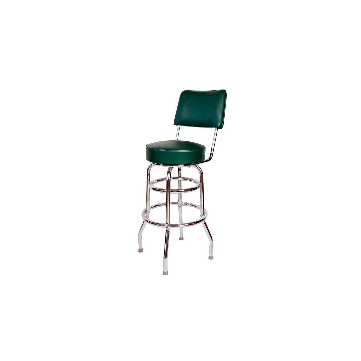 Green Leather 30'' Swivel Bar Stool with Metal Frame