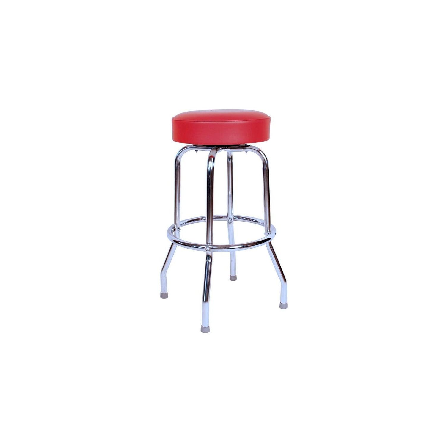 Retro Red Vinyl Swivel Barstool with Chrome Steel Frame, 30"