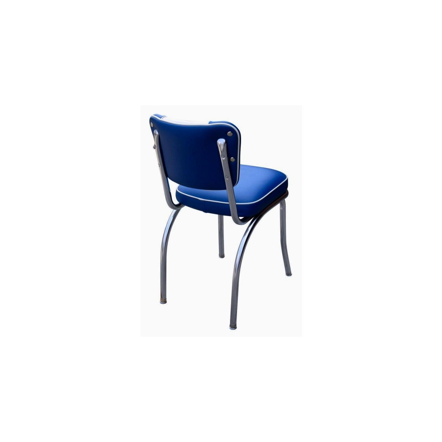 Royal Blue and White Chrome Finish Retro Upholstered Side Chair