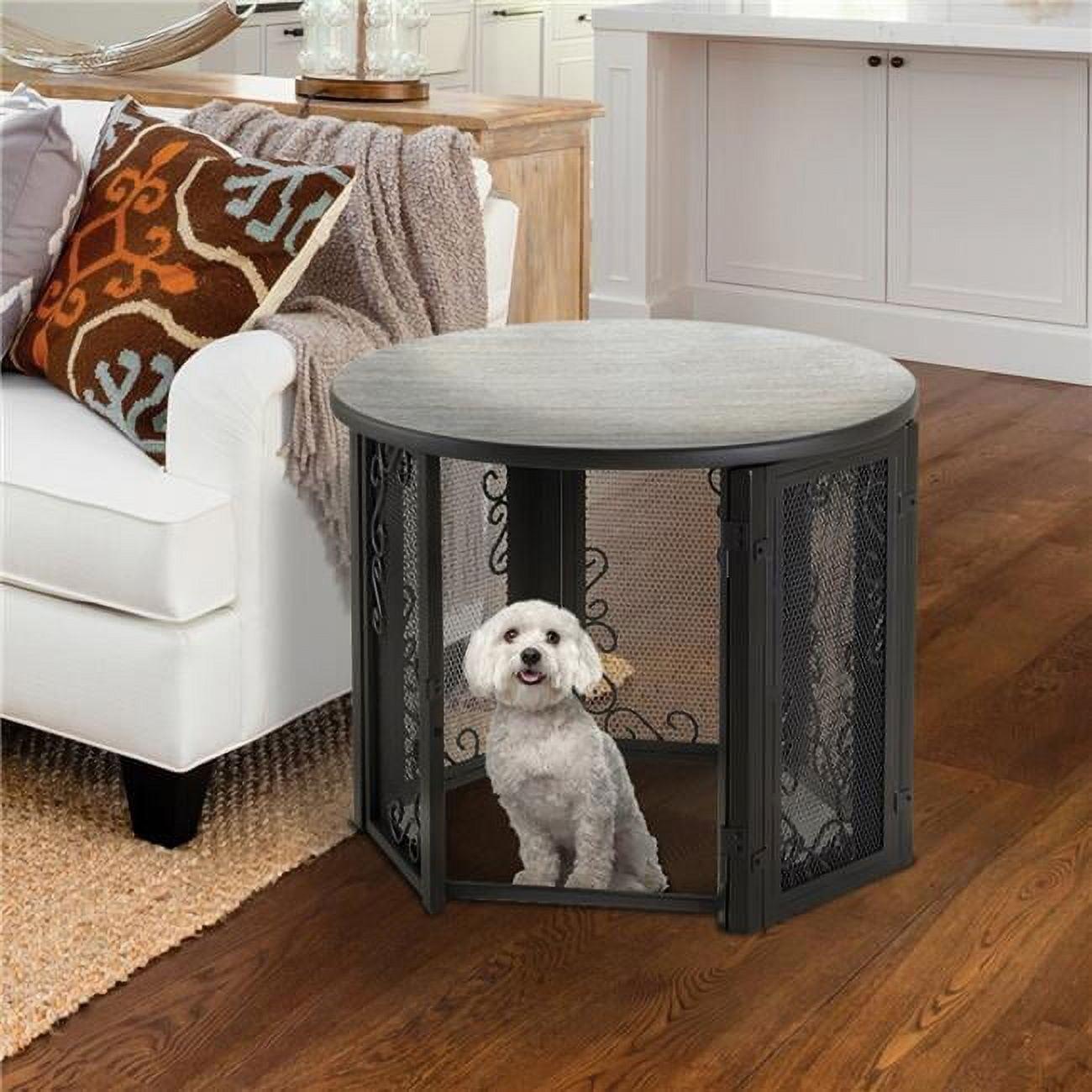 Elegant Vintage Mesh Panel Pet Crate & Side Table in Antique Bronze