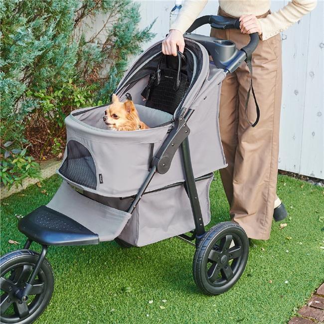 Gray Easy Collapsible Jogging Pet Stroller with Large Wheels