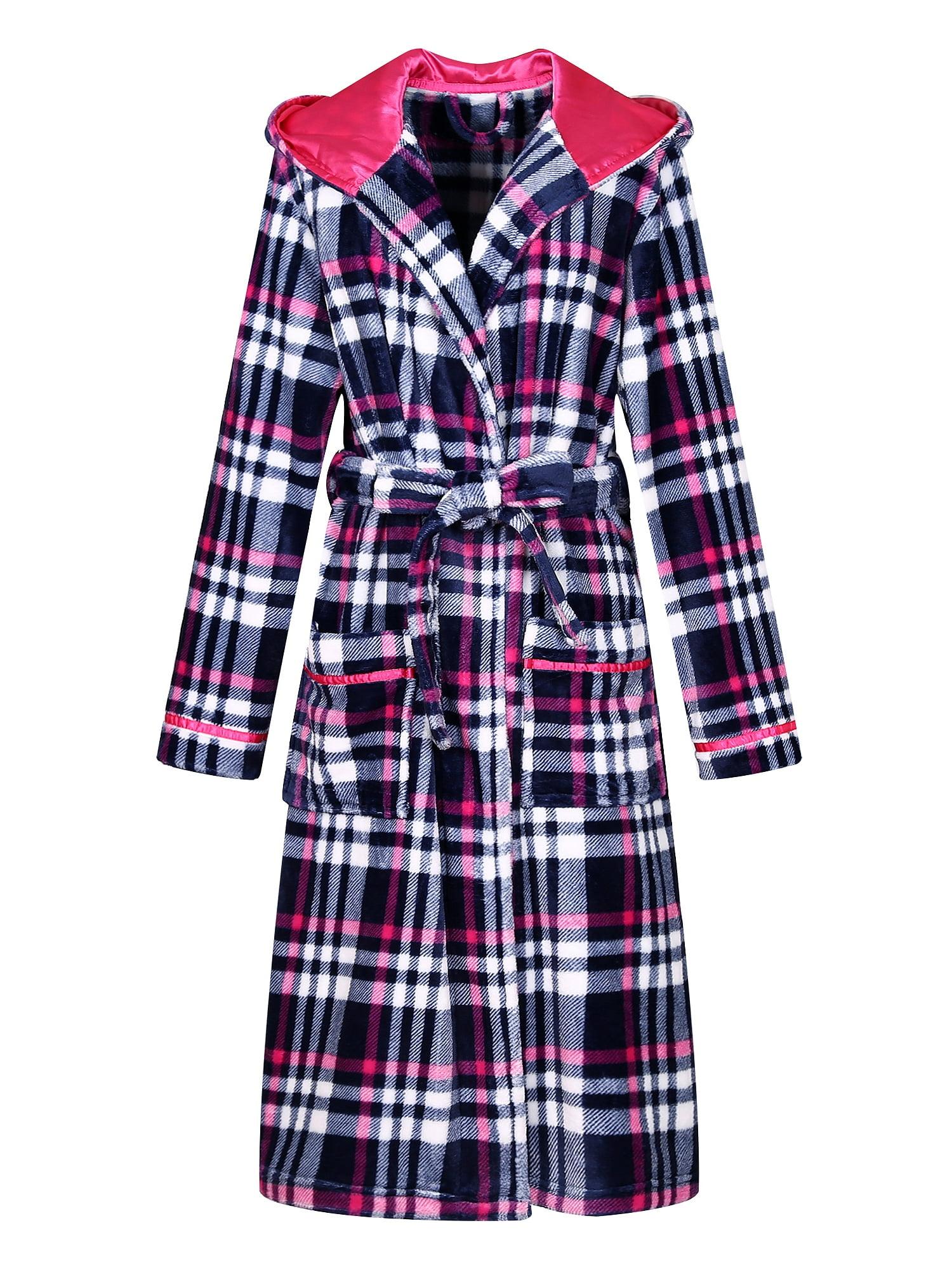 XL Fuchsia Plaid Fleece Polyester Bathrobe